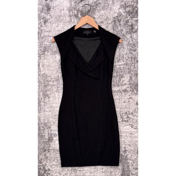 Ted Baker Dress 0 / US 2 Womens Black Cross Front Bodycon Mini - Picture 1 of 8